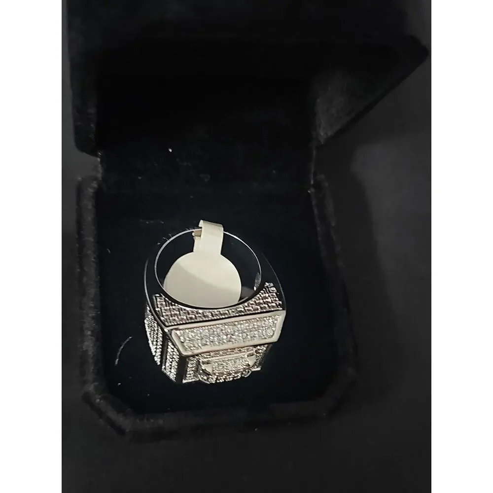 Silver Steel 23.3m SIZE 11 Ring with prong set Cubic Zirconia Pavé Square